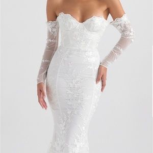 House of CB Isabelle Wedding Dress off shoulder long sleeve gown M larger cup